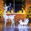 Outsunny Renne e slitta luminosa di Natale con 170 LED bianco caldo, picchetti, impermeabile IP44, decorazione natalizia luminosa per interni ed esterni, prato, giardino, argento