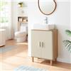 [en.casa] Mobile Sottolavabo da Terra a 2 Ante Armadio da Bagno Sotto Lavandino con 2 Ripiani e Ritaglio Sifone Lavanderia 80 x 60 x 35 cm - Effetto Rovere/Avena Oatmeal