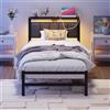 ARFARLY Struttura letto singolo 90 x 190 con luci a LED e stazione di ricarica, struttura letto imbottita in metallo con testiera portaoggetti, contenitore sotto il letto, fondazione materasso, facile