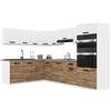 B BELINI GROUP Belini ITALIA 8 Cucina Angolare 420cm Bianco-Marrone Dorato Opaco | Cucina completa componibile, mobili pensili e bassi inclusi, montaggio facile
