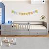 MAMAINI Lettino per bambini, 90 x 200 cm, con spazio separato, funzione scrivania, doppi cassetti, ripiani e griglia di sicurezza semiaperta, grigio