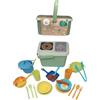 Maisonelle - Bio Pic Nic & Grill Set - 30 Pezzi in Bioplastica | Per Bambini 2+, Cestino Richiudibile, Alimenti Giocattolo, Fornello e Griglia, Paglia di Grano