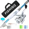 Hoppipola Set di canna da pesca telescopica e mulinello da 1,8 m, con mulinello da 12000, valigetta e borsa per il trasporto, blu e bianco