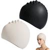 Ucfalfo Cuffia da nuoto in silicone per capelli lunghi, impermeabile, per donne, uomini, adulti, grandi cuffie da nuoto per donne con capelli ricci spessi e comodi, cuffie da bagno 3D, colore nero e bianco