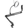 YUEHISY Ring Light con Supporto Telefono Sopraelevato Braccio Articolato | Rotazione di 360 gradi con testa a sfera, 3 colori con luminosità del controller via cavo, carico massimo 1,5 kg per