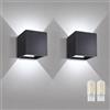 Voltix 2 Pezzi Applique da Esterno IP65 G9 6W - Nero, Luce Fredda 6500K | lampada parete moderna cubo alluminio luce up down giardino balcone terrazza ingresso portico facciata lampadine sostituibili