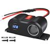 Gibbab 120W Dual PD3.0 Outlet Cigarette Lighter Socket Splitter with LED Voltmeter/Rocker, 12V Car Charger Power Adapter Replacement Plug Female for RV Marine Boat Motorcycle Truck ATV UTV Van (3*10A Fuse)