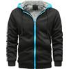 VSUSN Felpa Uomo con Cappuccio Invernale, Felpe Pile con Cappuccio di Spessore, Hoodie con Cerniera Integrale(Nero&Blu Zip,XL)