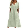Joligiao abito Estivo Donna Scollo a V Vestito Lungo Senza Maniche Ruffles Floreale Vuoto Jacquard Casual Mare Spiaggia Tasche Verde