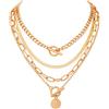 Lilbitty Confezione da 4 collane da donna, catena di gioielli in oro con acciaio inossidabile, catena cubana, girocollo e spina di pesce, stratificabile ed elegante per ogni occasione