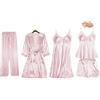 QraraZL Donna 5 Pezzi Set Pigiama in Raso, Set Pigiama Vestaglia in Pizzo, Pantaloncini Sexy Negligee e Pantaloni Lunghi Camicia da Notte 5 Pezzi, con Imbottiture sul Petto