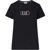 Liu Jo ECS - Maglietta Basica M/C, con logo, con strass, colore nero