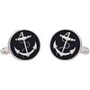 Onyx Art Cuff-Daddy - Gemelli rotondi neri con ancora di nave, presentati in una scatola per gemelli in onice, Argento, Taglia unica