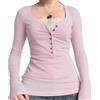 Djbdesi Top da donna a maniche lunghe con scollo a V slim abbottonatura Henley camicie Y2k Fairy Grunge camicette adolescenti vestiti per ragazze, B-rosa, S