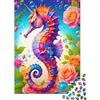 UVTMWVTCUSIQ Cavalluccio Marino Colorato Puzzle 1000 Pezzi Carta per Adulti Sfondo Floreale Gioco di Puzzle 1000 Pezzi Relax Famiglia 38x26cm/1000pcs
