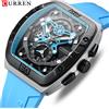 CURREN Orologi tonneau unici di marca con quadrante grande Orologi da polso casual con cinturino in silicone al quarzo con luminoso 8443