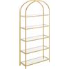 VASAGLE Libreria a 5 ripiani VASAGLE, libreria in vetro temperato, design ad arco, struttura in acciaio, per soggiorno, camera da letto, studio, bagno, oro metallizzato e trasparente/nero inchiostro e grigio