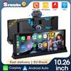Srnubi 10,26 pollici 4K Dash Cam Carplay Android Auto GPS FM BT Car Dvr 350 ° Registratore di azionamento per telecamera per camion Dashcam a doppia lente con rotazione