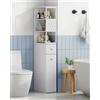 HaluPeit 1 armadio da incasso alto, mobiletto da bagno stretto con cassetto su ruote, 3 ripiani aperti, mobiletto alto, mobiletto laterale, bianco