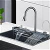 Vremota Lavello da cucina a cascata in acciaio inossidabile 304 Set di rubinetti con display digitale integrato a fessura singola grande Dispenser di sapone Lavatazze