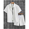 CONJUESS Completo Estivo da Uomo in Due Pezzi, Camicia Bianca con Collo a Risvolto e Pantaloncini con Coulisse, Outfit Casual