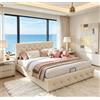 Rosahqnda Letto Imbottito 140 x 200 cm con Spazio Contenitore, Letto Matrimoniale con Luce LED a Induzione, Letto Contenitore Idraulico, Letto per Ragazzi con Testiera e Rete a Doghe, Struttura Letto, Velluto