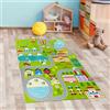 CARPETIA tappeto stanza bambini gioco motivo città tessuto piatto antiscivolo facile da aspirare robotico lavabile resistente senza inquinanti facile da curare resistente colorato verde 80 x 150 cm