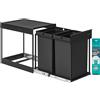 EUZIEL International SONGMICS, bidone per rifiuti da cucina, estraibile, struttura in acciaio, coperchio in ABS, colore nero, capacità 2 x 20 litri