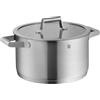 WMF Comfort Line - Pentola grande da 24 cm, coperchio in vetro, pentola per carne a induzione, 5,7 l, acciaio inox Cromargan opaco, scala interna, impilabile, non rivestito
