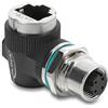 Delock Adattatore angolato a 90 gradi, connettore M12 a 4 pin codificato "D" e connettore RJ45
