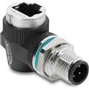 Delock Adattatore M12, connettore a 4 pin codificato D, per collegamento a RJ45, montaggio a incasso, angolato