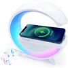 Technaxx Lampada da Comodino LED con Altoparlante Bluetooth e Ricarica Wireless 10W, Luce RGB Atmosfera, Caricatore Qi, USB MicroSD Radio FM AUX, Vivavoce, Stazione Multifunzione TX-264