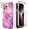 SHEDEER Cover per Iphone 16 Pro Max, Cover per Iphone 16 Pro Max Glitter Protezione Fotocamera & Vetro Temperato& Paraurti, Custodia per Iphone 16 Pro Max 360 Protezione, Aesthetic, Antiurto,Cuore