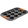 LE CREUSET Stampo Antiaderente per Muffin, per 12 Porzioni, Diametro 7 cm, Resistente alle Sostanze Acide, Finitura in Acciaio al Carbonio, Antracite, Arancio, 94100140000000
