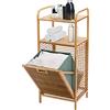 LIFEZEAL Mobile Biancheria Sporca e Mobiletto Bagno, Lavanderia, Cesto Portabiancheria a 1 Scomparto, con Sacco Rimovibile, Cesta Estraibile, Telaio in Bambù, Piano Portaoggetti, 40,5x33x95,5cm