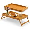 Avilia Vassoio per Colazione a Letto in Bambù con Piedini Pieghevoli - Elegante Tavolino da Letto per Colazione - Vassoio Multifunzionale - 50x30x21cm (Legno Naturale)