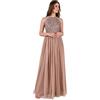 Maya Deluxe Abito da Donna per Damigella d'Onore, Maxi Abito con Scollo all'Americana E Paillettes