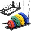 Yaheetech Supporto per Manubrio Rack di immagazzinaggio Mobile per Pesi Dischi Barre di Sollevamento con Maniglia di Trasporto e Ruote 4 Scomparti Fitness Gym Nero