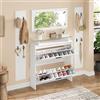 SUKY Set appendiabiti 89,5 x 23 x 96,5 cm, 4 pezzi con specchio, 2 ripiani per cappelli, scarpiera, armadio compatto con 8 ganci, bianco