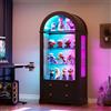 MSFE Vetrina ad Arco,Vetrinetta Espositiva con LED Regolabile,Porta in Vetro,2 Cassetti e 4 Scomparti,Vetrina per Collezionismo,Scaffale ad Arco per Soggiorno, Studio, Ufficio, Cucina,80x40x185cm