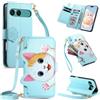 LIAOCY Custodia a Libro Kawaii Cat per Sony Xperia 10 VII / 10 VIII, Cover a Portafoglio in Pelle PU con Cinturino, 5 Scomparti e Supporto, Regalo per Ragazze, Blue.