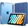 MoKo Cover per iPad Mini 7 A17 Pro, iPad Mini 6a Gen 8,3 Pollici, BluMarino | Portapenna, Retro in PC Rigido Traslucido, Supporto Multi-angolo, Leggero, Antigraffio, Sospensione/Risveglio Automatico