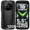 DOOGEERugged Fire 3 Rugged Smartphone Android 16, 8350mAh Telefono Indistruttibile, 12GB+64GB/2TB, 5.5 IPS HD+ Display, UNISOC Octa Core, 13MP+8MP Telefono Rugged, Widevine L1/Face Unlock/NFC-Nero