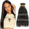 Evaxilc Straight Human Hair Bundles Capelli Umani Unprocessed #1B Natural Black Color Brazilian Virgin Hair Weave 3 Bundles Total 300g For Women 24 26 28 Inch