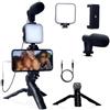 LatoYard Kit di supporto per Vlog in plastica con luce a LED, colore nero | Supporto treppiede, per mini microfono, luce LED, supporto per telefono sicuro, configurazione di registrazione stabile