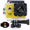 BSLVWG Action Camera 4K 20MP WiFi 30M Impermeabile Sport Camera Subacquea per Vlog con Ultra HD 170°Grandangolare 2.4G Telecomando Anti-Shake Schermo LCD 2.0'' con Kit Accessori (Giallo)