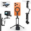 OMOTON TP02-Ultra - Treppiede magnetico per telefono e action camera, nero | Treppiede pieghevole 5 in 1, vite da 0,25 pollici e Arca-Swiss, morsetto, base magnetica, per iPhone 17-12