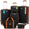 PROVITERA Set 6 Pezzi Valigie da Viaggio Family con Beauty Case Rivestimento Rigido, Trolley Bagaglio a Mano e da Stiva con Ruote Easy Roll e Borsa Espansibile, Involucro Duro, 24/55/66/75 cm