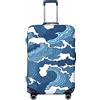 FWJZDSP Copri bagaglio da viaggio Cinese giapponese blu e bianco onda valigia protezione elastica copri bagaglio lavabile X-Large