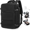 HPLQQ Zaino Sottovuoto da Viaggio con Pompa Borsa da Cabina per Easyjet Aereo Bagaglio a Mano Impermeabile Lavoro e Scuola Trekking Casual Daypack per 14 laptop,E01-Nero